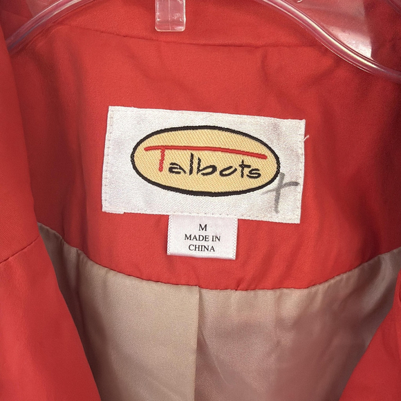 Vintage Talbots Trench Coat Womens Medium Orange Rain Jacket Short Belted - Picture 3 of 11